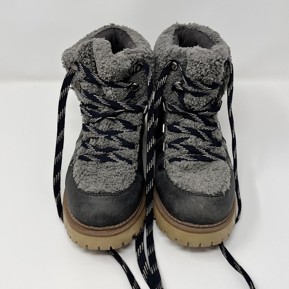Circus By Sam Edelman Womens 6.5 Kilbourn Winter Boots Grey Faux Fur Lace Up